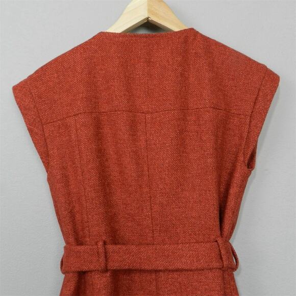 Anthropologie Tabitha Blustery Days Vest Size 6 Rust Orange Tweed Belted Jacket - Picture 13 of 15